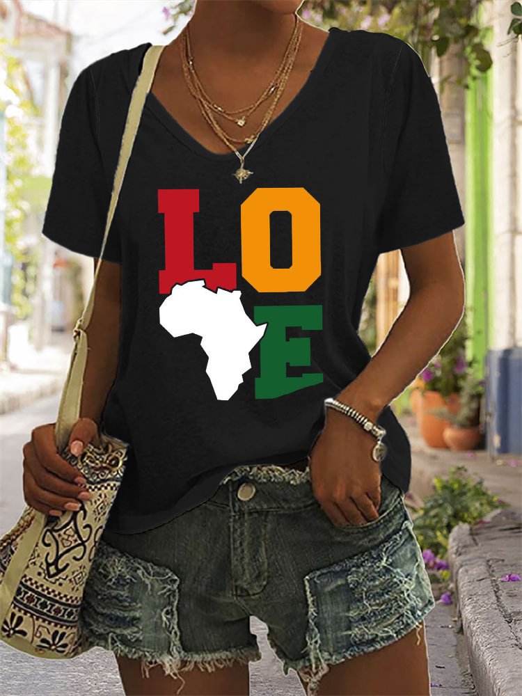 Love Africa Black History V Neck T Shirt