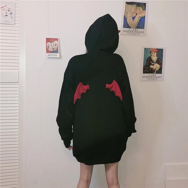 Black Little Devil Wings Oversize Hoodie SP14494