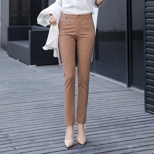 Pencil Pants Women Spring High Waist Female Formal Trousers Casual Pantalones Solid Workwear Stretchy Slim Woman Trousers - BlackFridayBuys