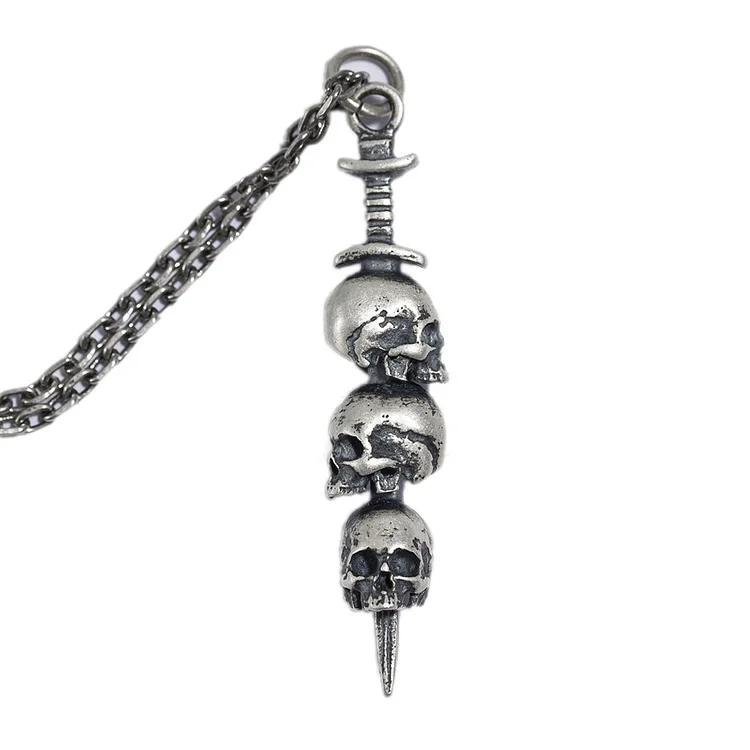 Sword Through Skull Sterling Silver Pendant