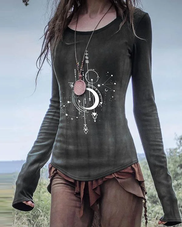 Women's Casual Irregular Printed Long Sleeve Top