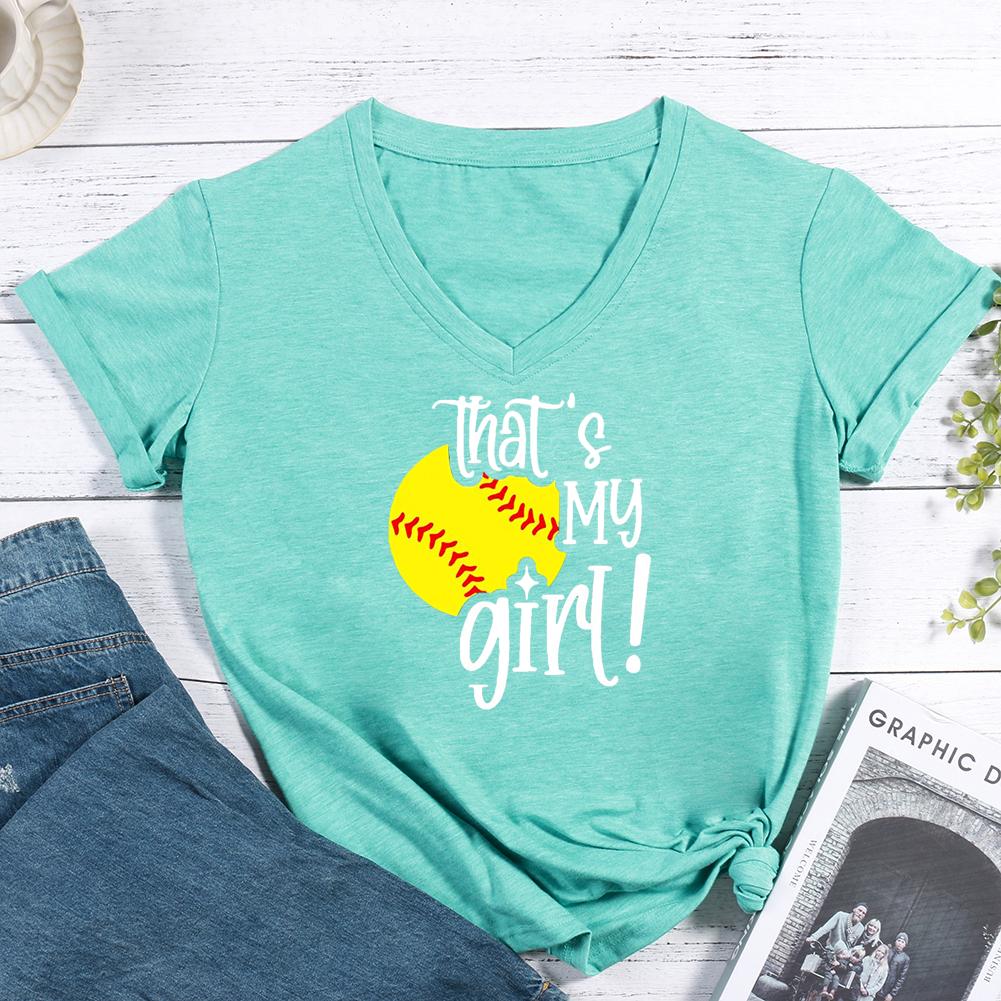 That's My Girl Softball V-neck T Shirt-Guru-buzz