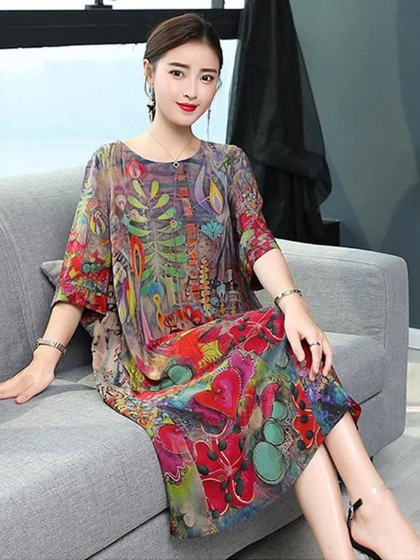 Casual National Style Mulberry Silk Long Dress