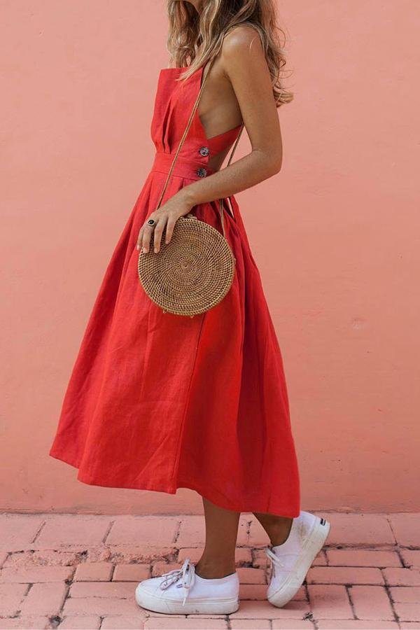 On-trend Cross Straps Backless Midi Dress P13801