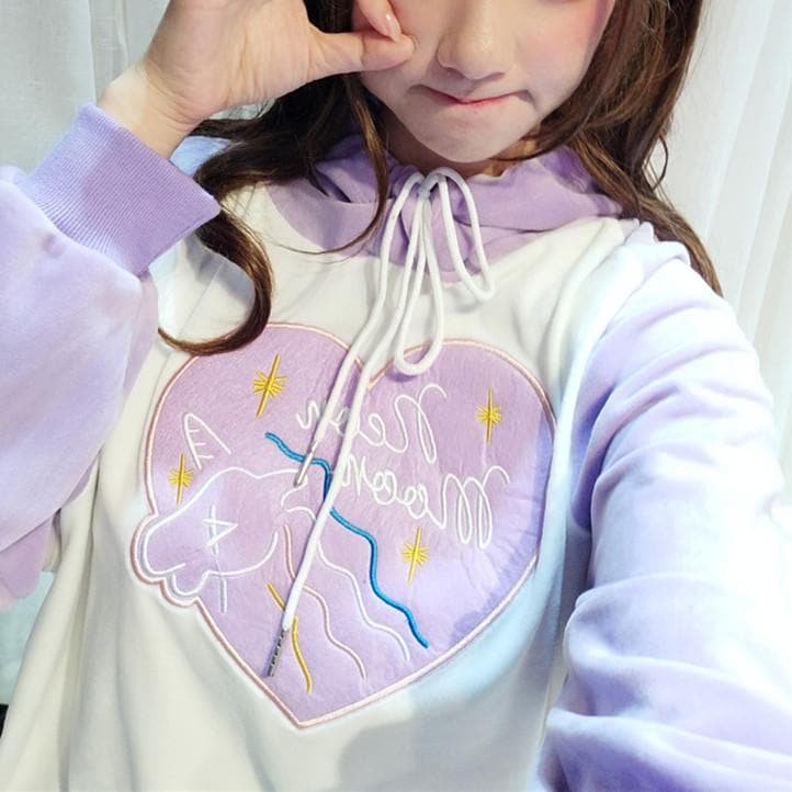 Purple Sweet Heart Unicorn Hoodie Jumper SP13588