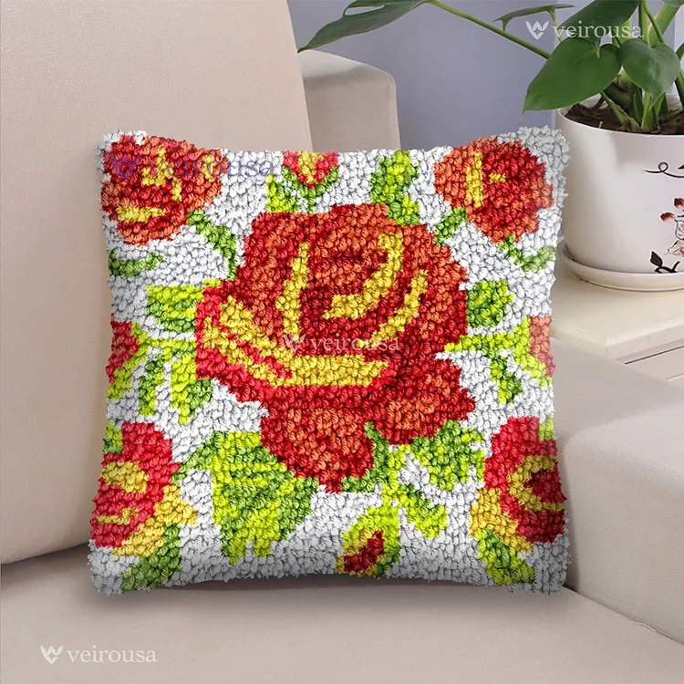 Colorful Roses (for favorite) Latch Hook Pillow Kit for Adult, Beginner and Kid veirousa