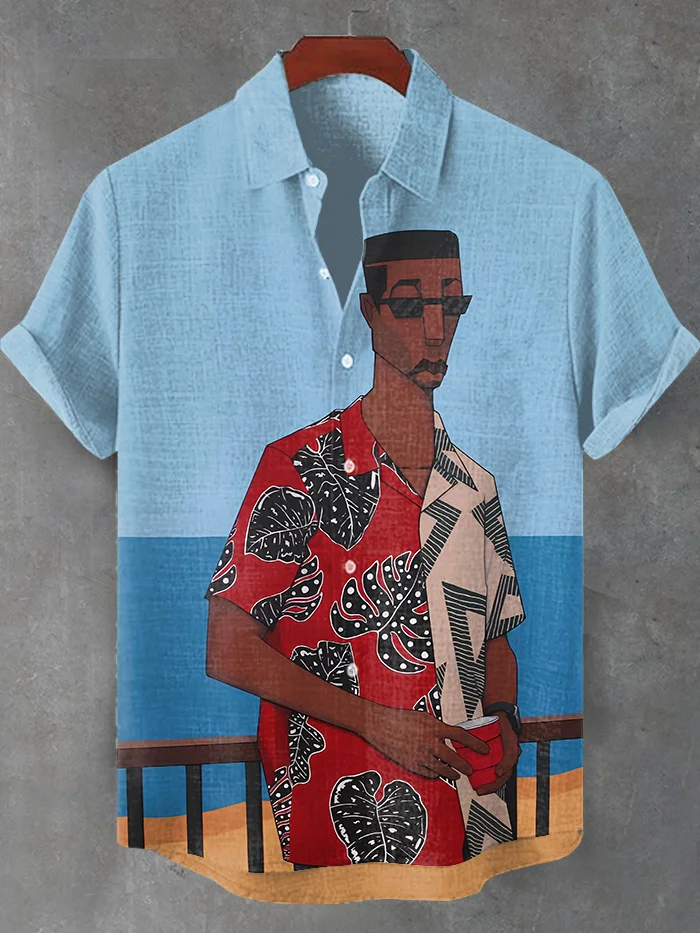 Men's Vacation Style Cartoon Character Art Print Short Sleeve Shirt