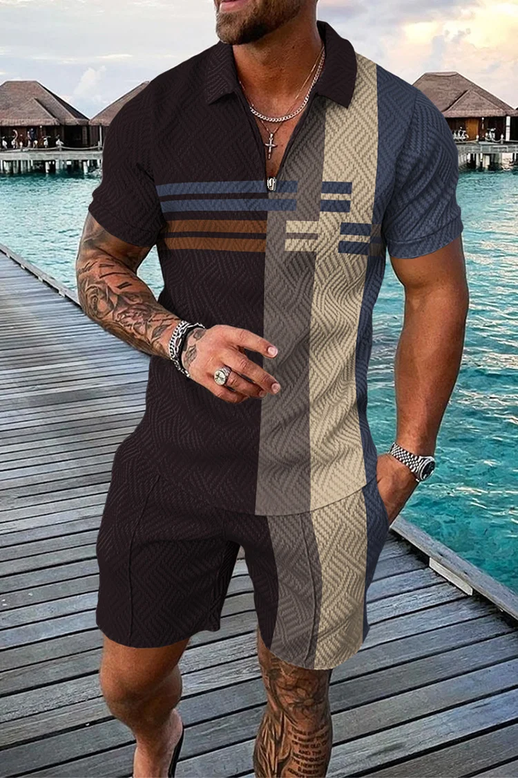 Men's Clothing European and American summer short-sleeved shorts Polo shirt two-piece loose casual sports suit 3D printing cross-border_ ecoleips_old