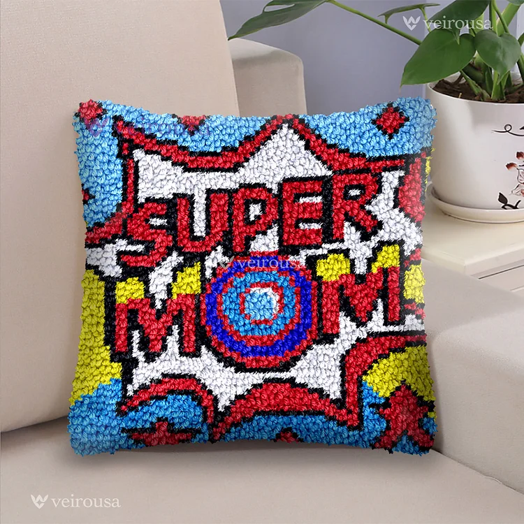 Super Mom Doodle Latch Hook Pillow Kit for Adult, Beginner and Kid veirousa