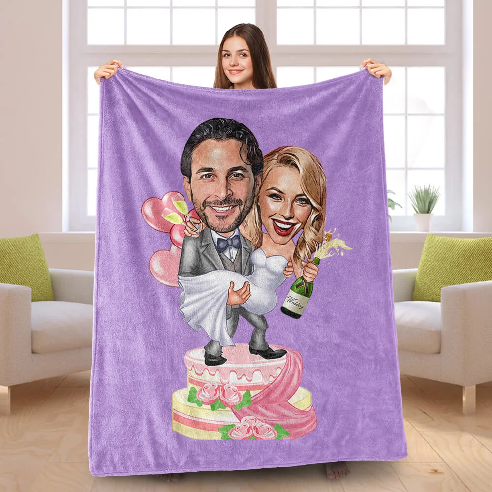 Valentine's Day Couple Blanket Memorial Day blanket, Custom Photo Blankets Personalized Photo Blanket Fleece Wedding Couple on the Cake Blanket, Painting Style