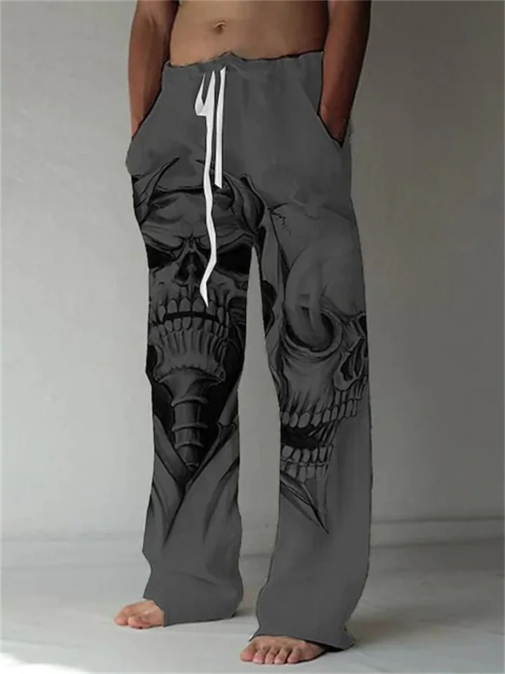 Men's Trousers Beach Pants Straight Elastic Drawstring Design Front Pocket Straight Leg Skull Graphic Prints Comfort Soft Casual Daily Fashion Big and Tall White Green