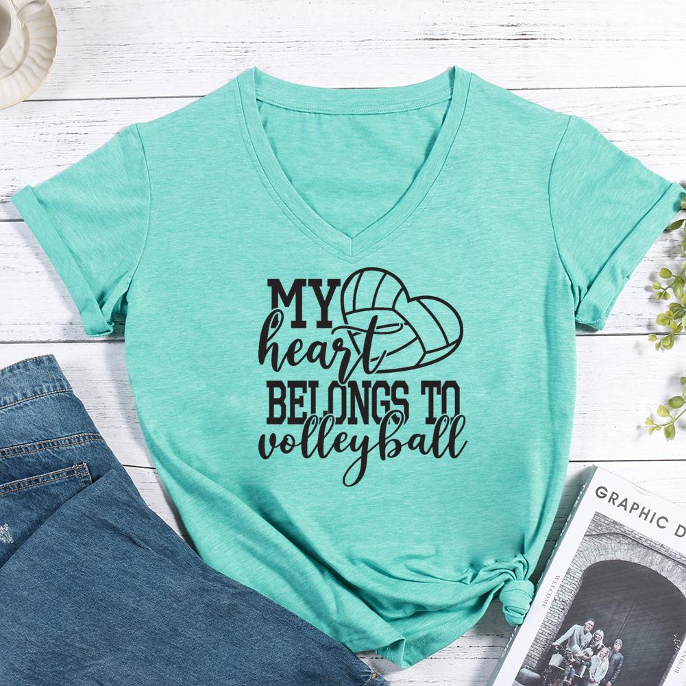My Heart Belongs to Volleyball V-neck T Shirt-Guru-buzz