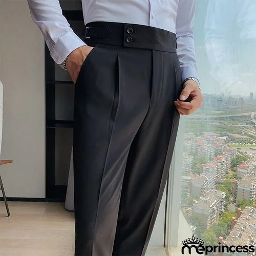 Men Fashion Casual Slim Fit Solid Color Business Suit Dress Pants