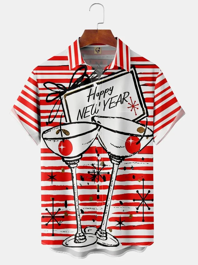 New Year's Chest Pocket Short Sleeve Shirt