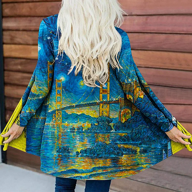 Vefave Vefave Oil Painting Print Long Sleeve Casual Cardigan