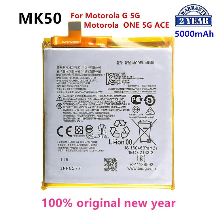 100% Original MK50 5000mAh Battery For Motorola G 5G/ Motorola  ONE 5G ACE  Phone Batteries.
