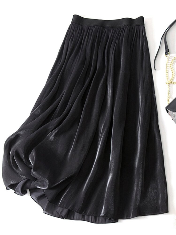 Solid A-line Elastic Waist Skirt For Women