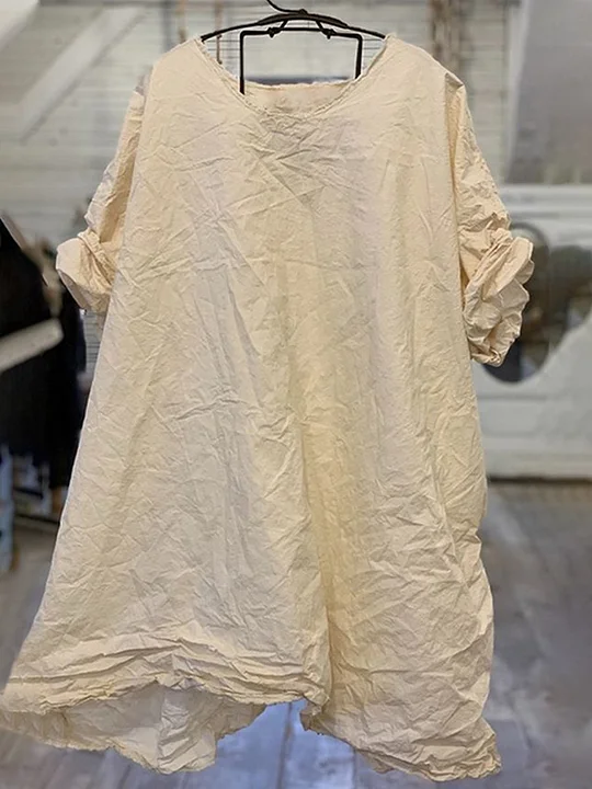 Solid Color Round Neck Half Sleeve Midi Dress