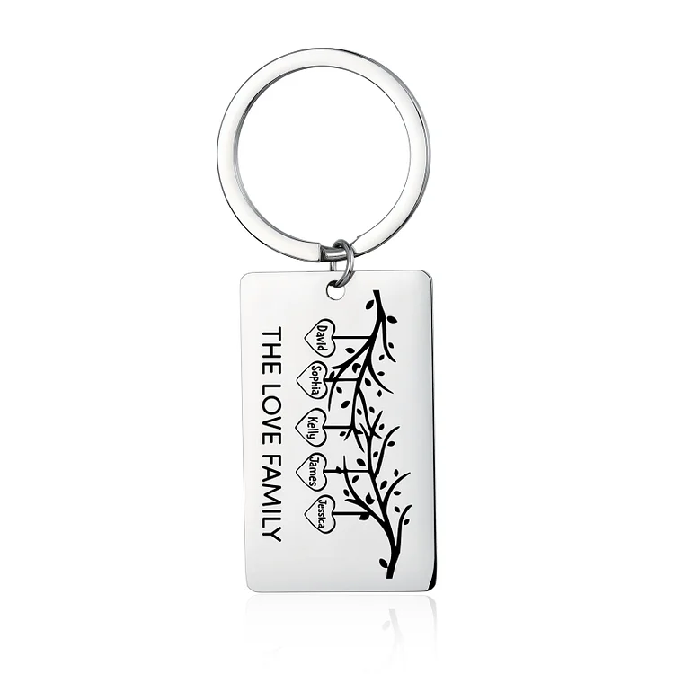 Custom Family Tree Keychain with 5 Names Personalized Dog Tag keyring