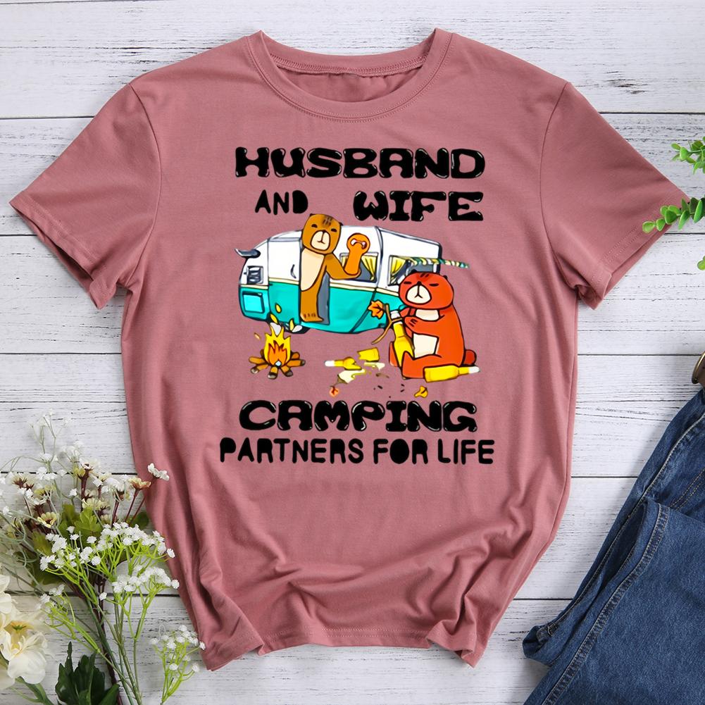 husband and life camping partners for life Round Neck T-shirt-0022529-Guru-buzz