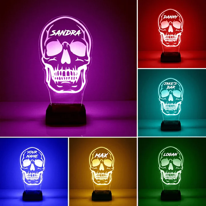 Personalized Skull Night Light Custom Name Led Lamp for Family Halloween Gift