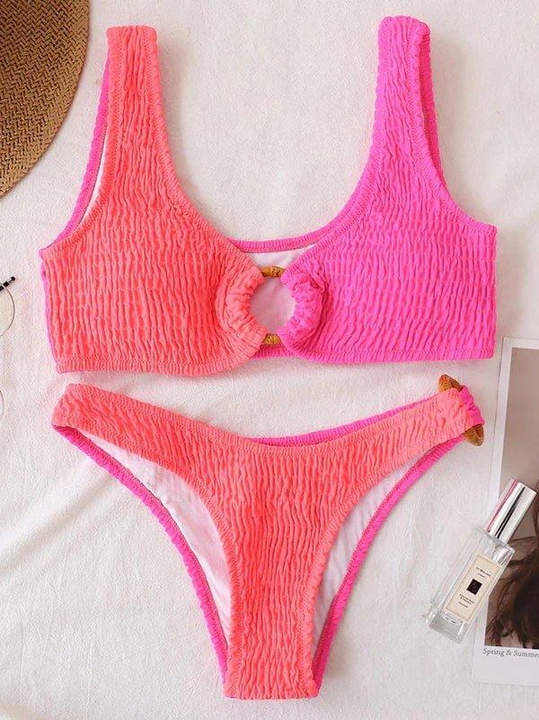 Plain Sleeveless Split-Joint Brazilian Bikini Swimwear