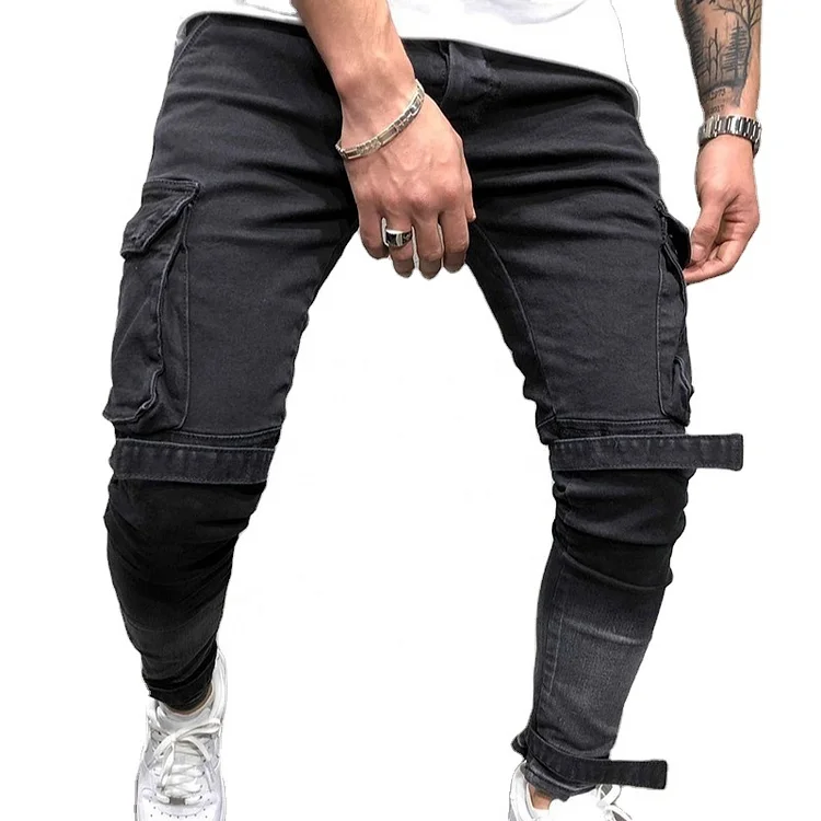 SKYKINGDOM wholesale men's jeans clothing baggy designer men jeans with strap