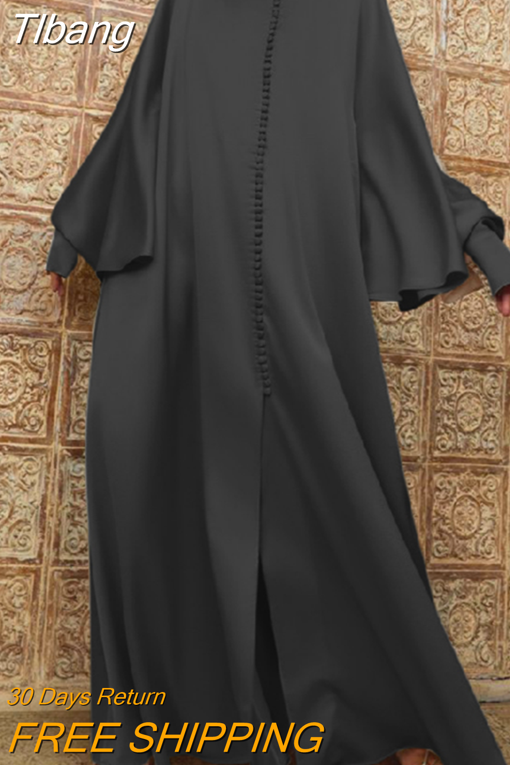 Tlbang 2023 Dubai Turkey Islam Elegant Muslim Dress Batwing Sleeve Split-Front Solid Color Party Maxi Dresses Kaftan For Women
