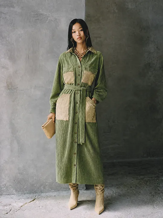 Women's Utility Corduroy Belted Maxi Dress MD