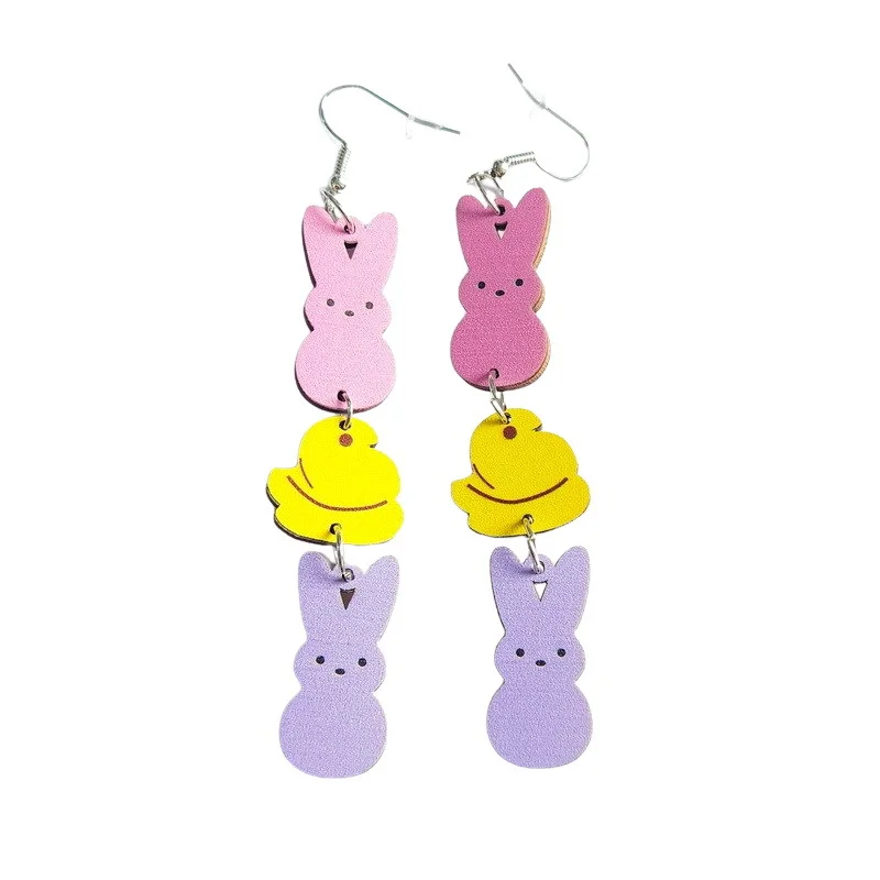 Women's Happy Easter Colorful Sugar Bunny Water Drop Cutout Earrings