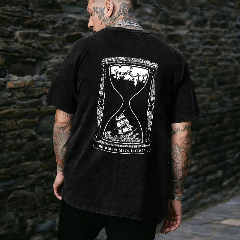 NO STORM LASTS FOREVER Funnel Sea Black Print T-Shirt
