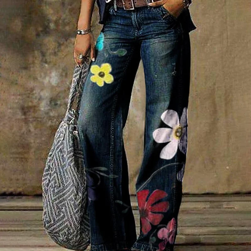 Women's Casual Vintage Print Jeans