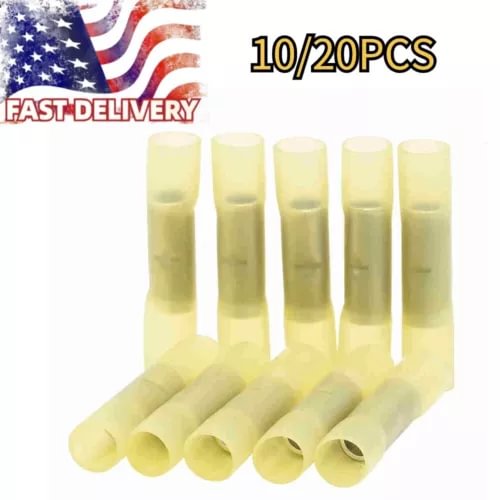 pornhint Pornhint 20/10PCS 8AWG Waterproof Wire Butt Crimp Connector Heat Shrink Terminals Yellow New