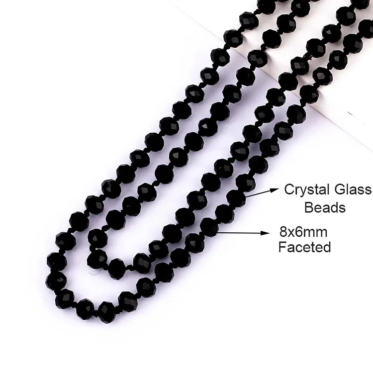 30'' / 60'' Inch Hand Knotted Necklace Stackable, 8mm Crystal Glass Beads, Ideal for Pendant/Stack Layer Sweater Winter Necklace