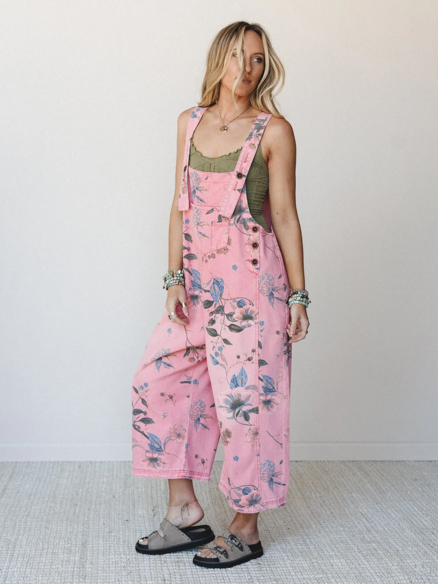 High Hopes Slouchy Denim Overalls - Vintage Coral