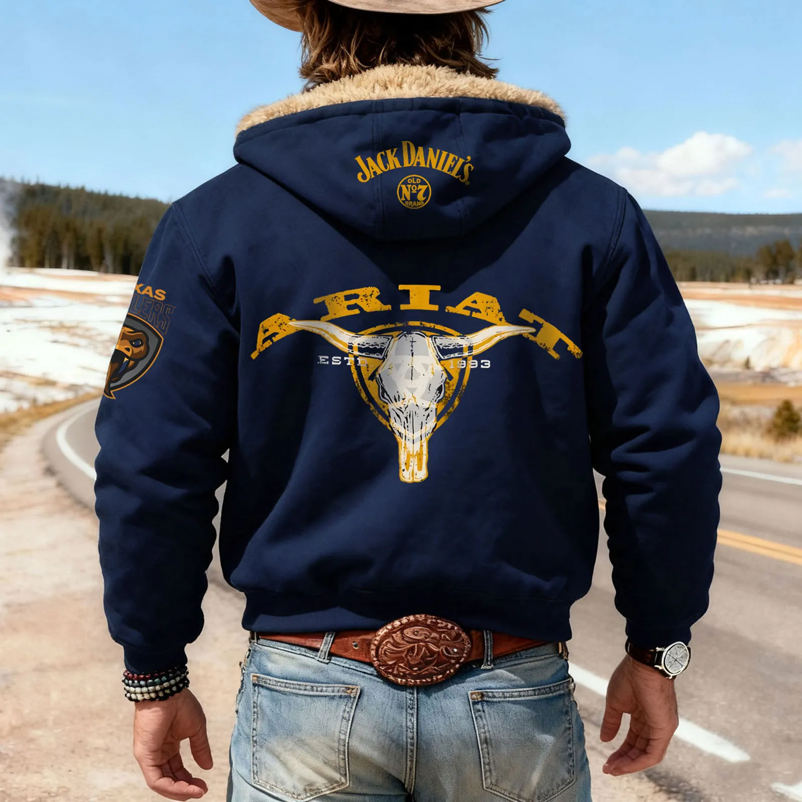 Western-Inspired Hooded Jacket With Iconic Bull Design