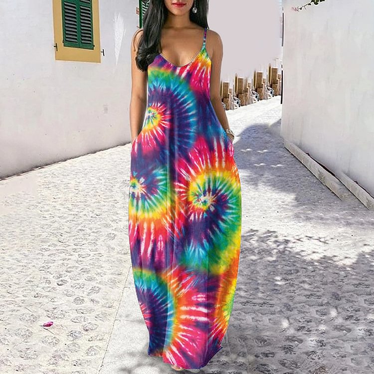 Juneteenth Contrast Tie-Dye Print Maxi Dress