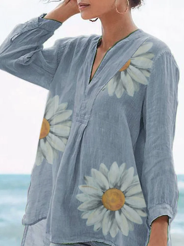 Vintage cotton casual daisy print top