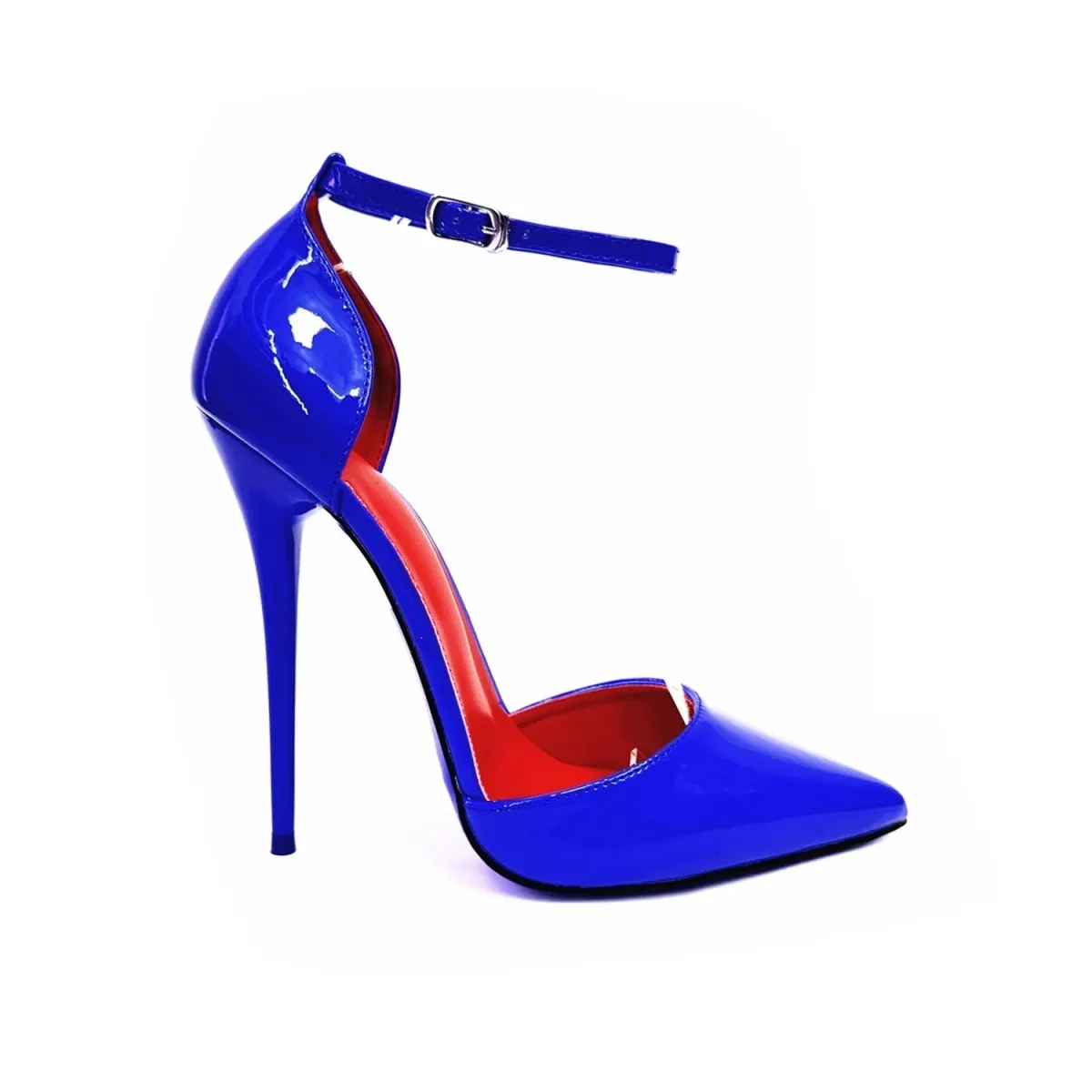 140mm/160mm Women's Pointed Toe Ankle Buckle Strap Super High Stiletto Red Bottom Heels Evening Club Pumps-MERUMOTE