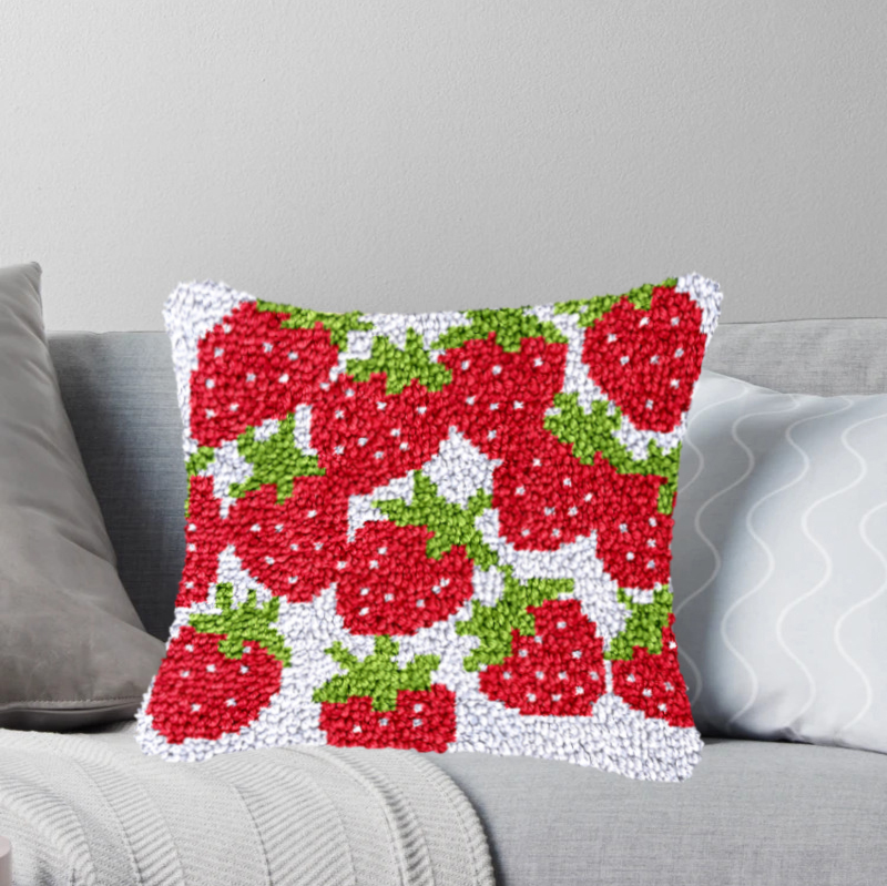 Strawberries Latch Hook Pillow Kit Hooked Cushion Set for Adult