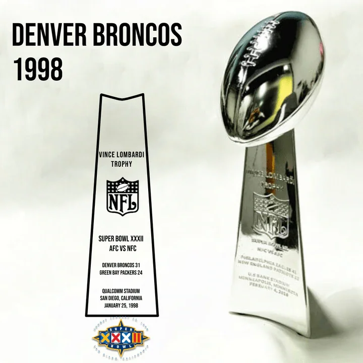 [NFL]1998 Vince Lombardi Trophy, Super Bowl 32, XXXII Denver Broncos