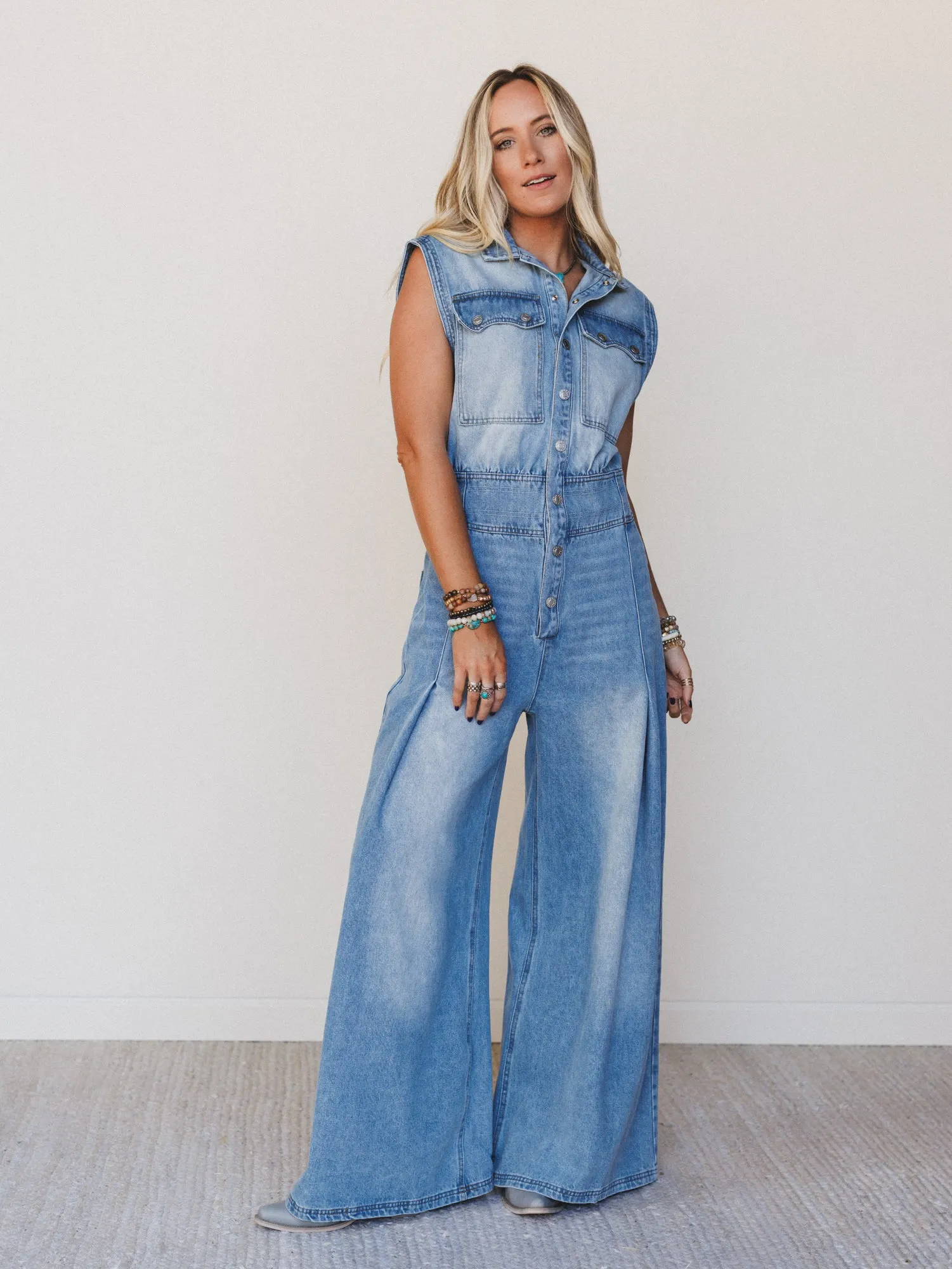 Sami Button Up Jumpsuit - Light Denim