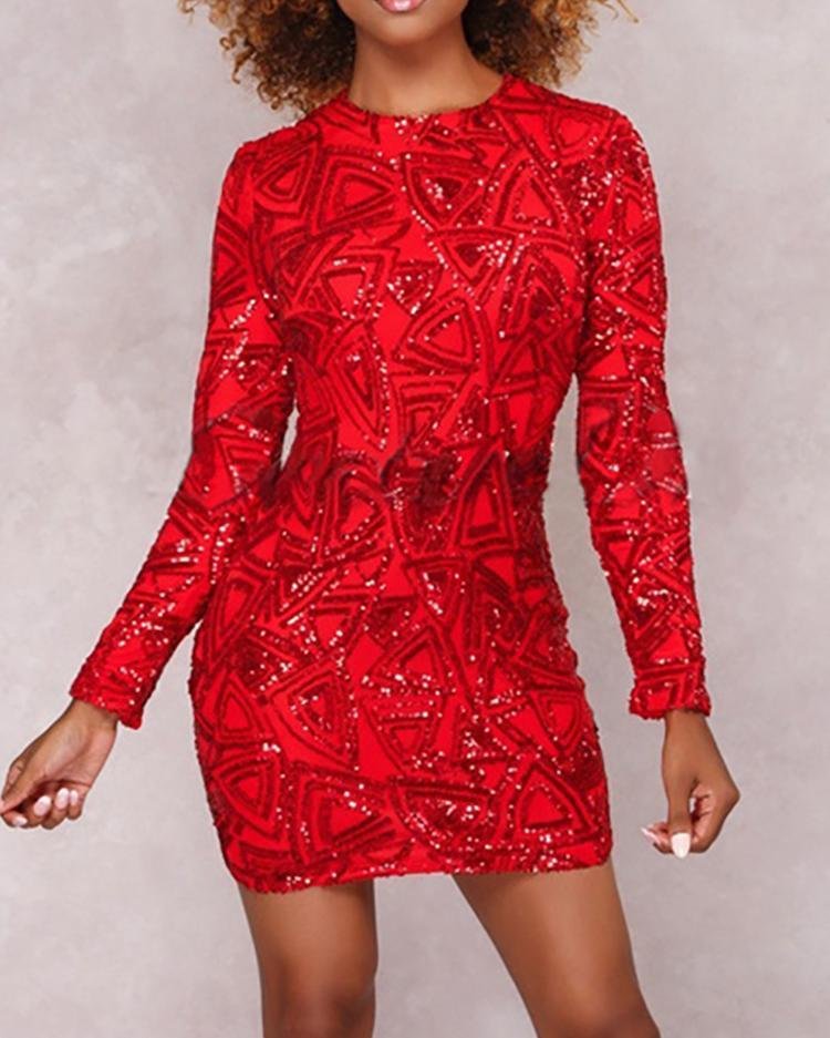Geometric Sequins Bodycon Mini Dress P12104