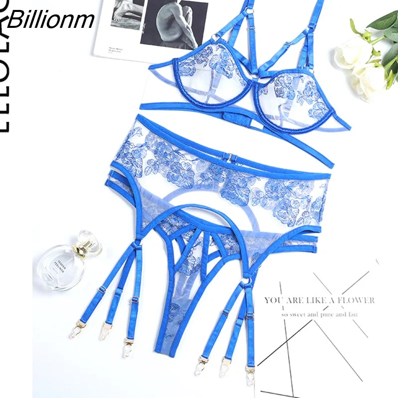 Billionm Erotic Lingerie Set Woman 3 Pieces Sensual Embroidery