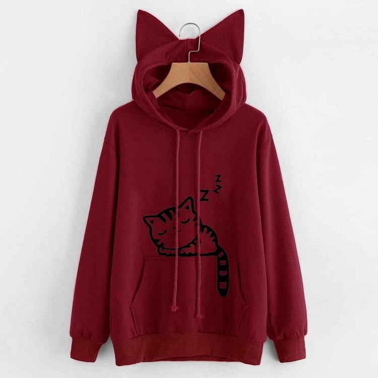 4 Colors Sleepy Kitten Hoodie Jumper SP1812172