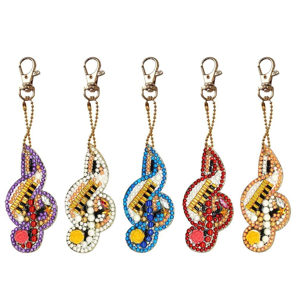 5pcs DIY Full Drill Diamond Paintng Special-shaped Musical Notes keychain