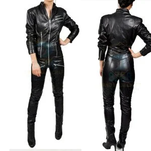 pornhint Pornhint Real Black Sheep leather catsuit for women jumpsuit zipper sexy dress Leather Fetish Fashion suit Leather Overall BDSM Mistresses