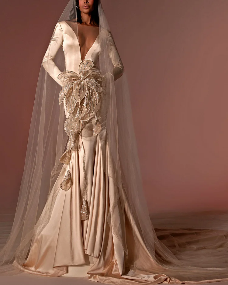 Long V-Neck Bridal Dress