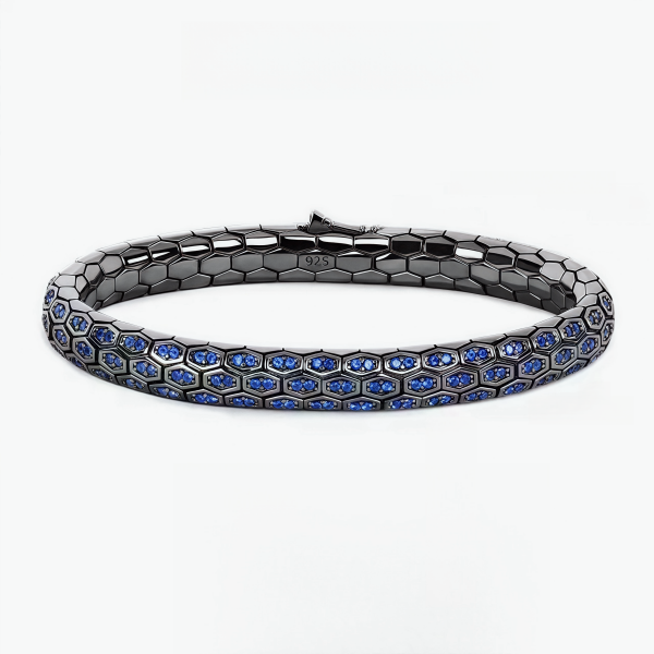 Sterling Silver Handmade Blue Zirconia Black Snake Bracelet