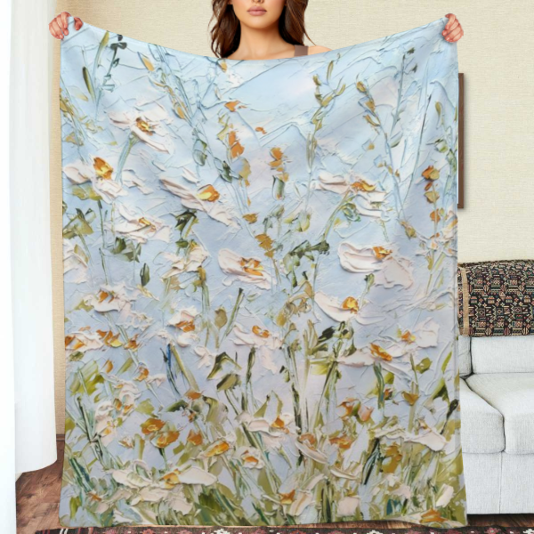 Comstylish Anti-pilling Flannel Oil Painting Floral Print Blanket